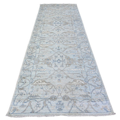 Oushak And Peshawar Wool Hand Knotted Rug Blue Blue 4.0X11.10 -O088529