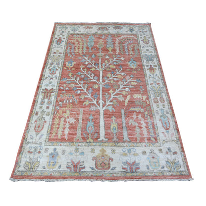 Oushak And Peshawar Wool Hand Knotted Rug Pink Ivory 4.0X6.0 -O088530