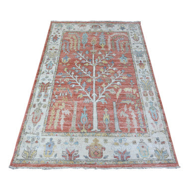 Oushak And Peshawar Wool Hand Knotted Rug Pink Ivory 4.0X6.0 -O088530