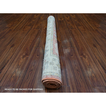 Oushak And Peshawar Wool Hand Knotted Rug Pink Ivory 4.0X6.0 -O088530
