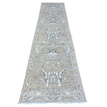 Oushak And Peshawar Wool Hand Knotted Rug Grey Gray 2.9X11.6 -O088534