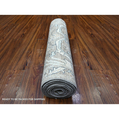 Oushak And Peshawar Wool Hand Knotted Rug Grey Gray 2.9X11.6 -O088534