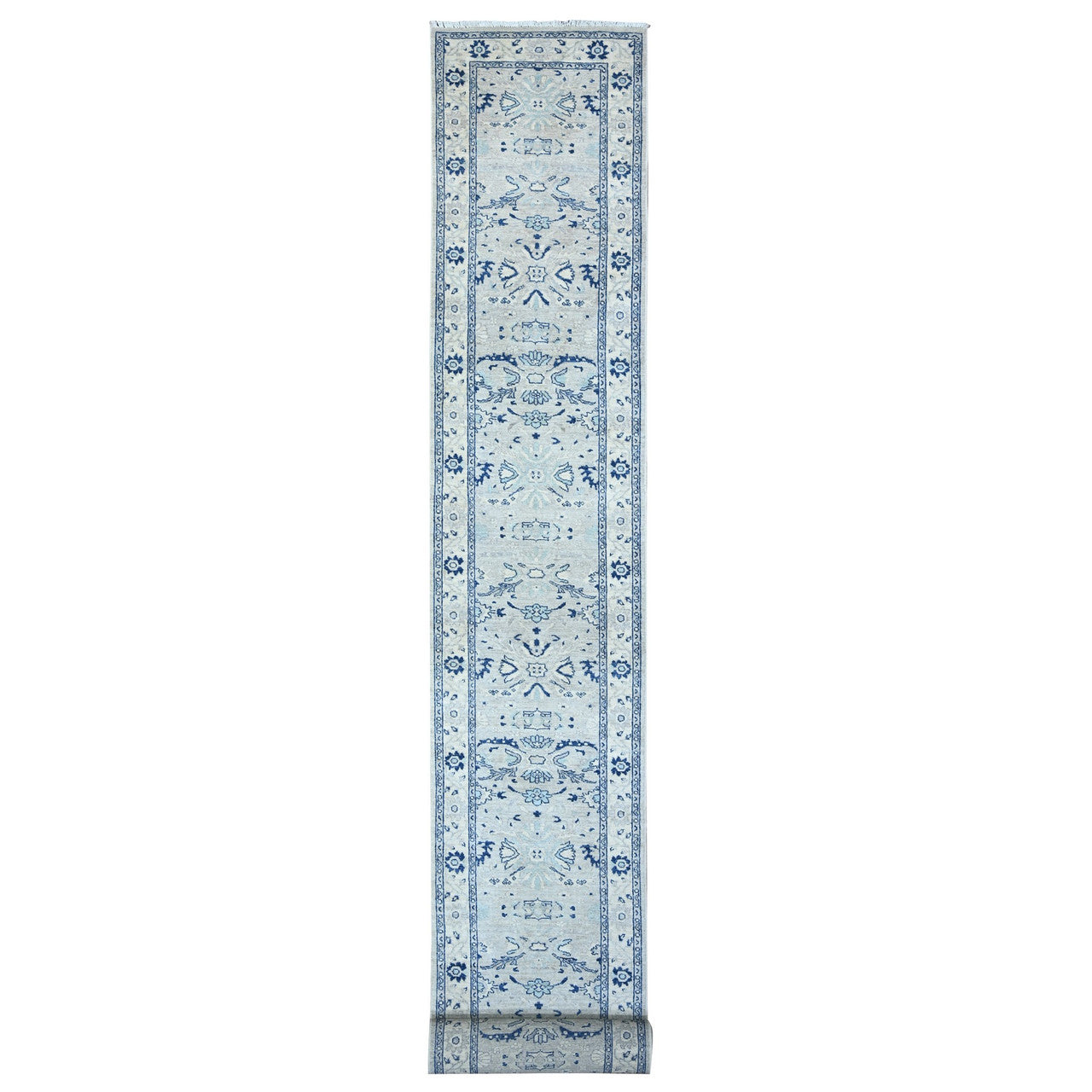 Gray 2'7" x 21'4" Oushak And Peshawar Hand knotted Wool Rug - Sku: O088535