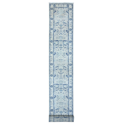 Oushak And Peshawar Wool Hand Knotted Rug Grey Ivory 2.7X21.4 -O088535