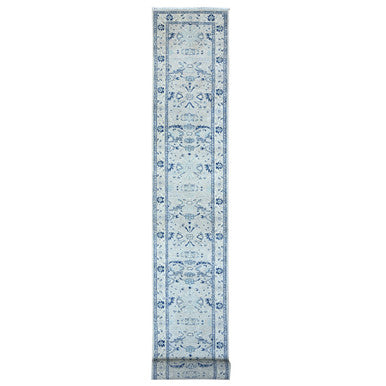 Oushak And Peshawar Wool Hand Knotted Rug Grey Ivory 2.7X21.4 -O088535