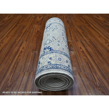 Oushak And Peshawar Wool Hand Knotted Rug Grey Ivory 2.7X21.4 -O088535