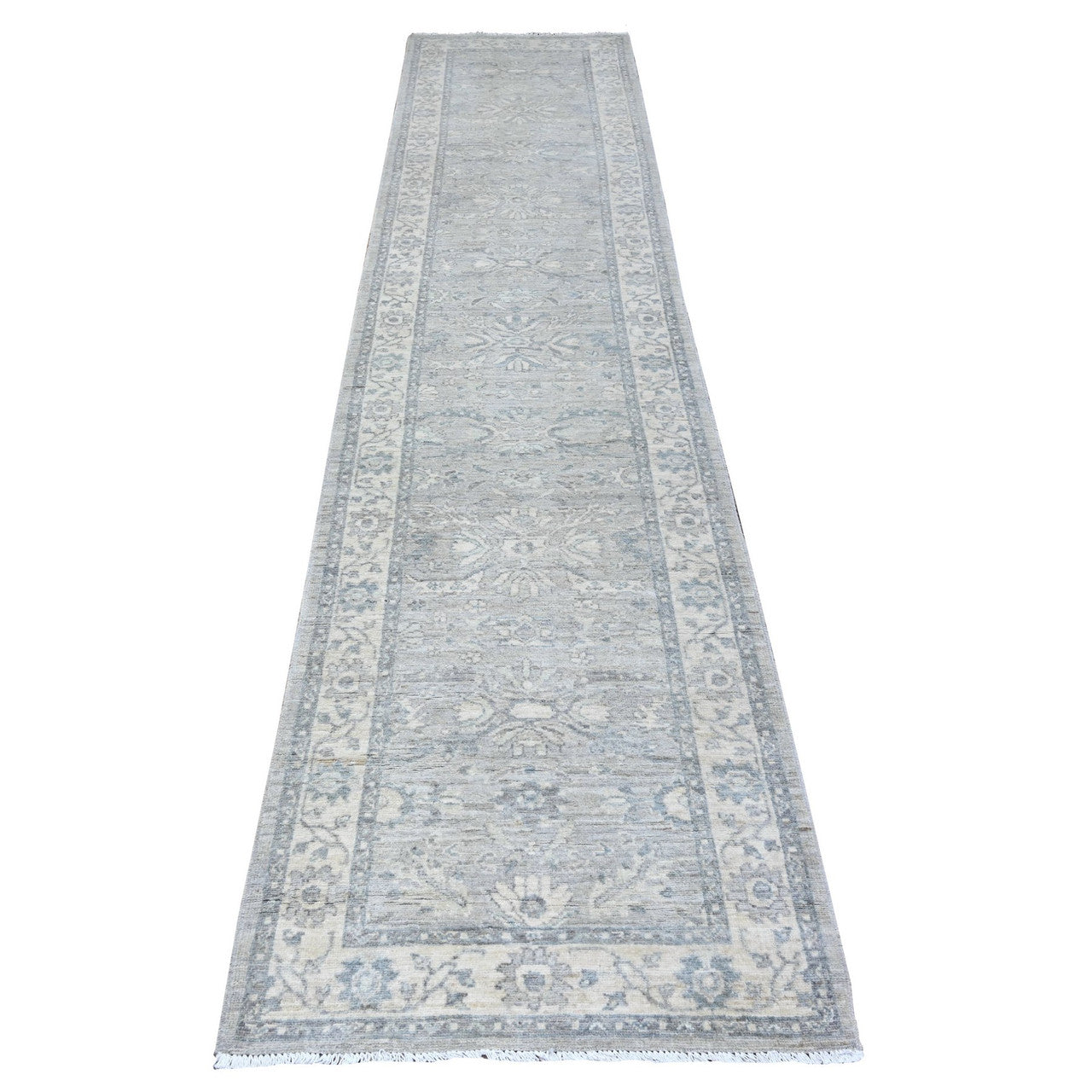 Gray 2'8" x 11'10" Oushak And Peshawar Hand knotted Wool Rug - Sku: O088536