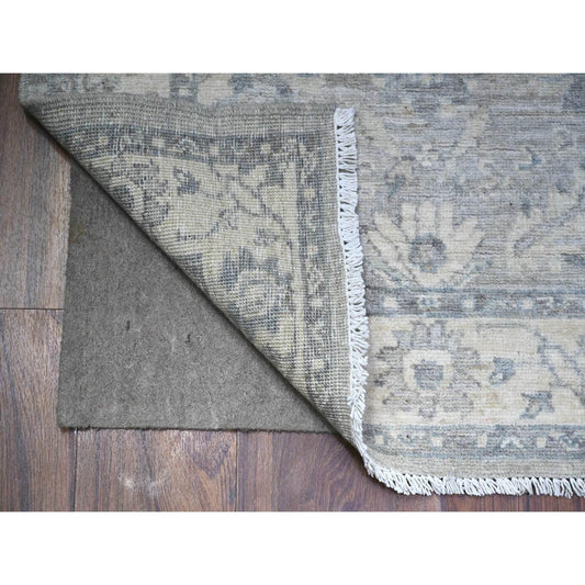 Oushak And Peshawar Wool Hand Knotted Rug Grey Ivory 2.8X11.10 -O088536