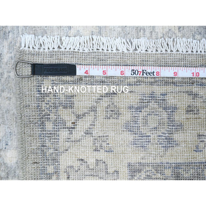 Oushak And Peshawar Wool Hand Knotted Rug Grey Ivory 2.8X11.10 -O088536