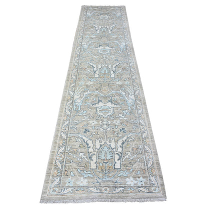 Oushak And Peshawar Wool Hand Knotted Rug Grey Gray 2.9X11.10 -O088537