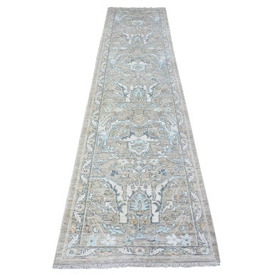 Oushak And Peshawar Wool Hand Knotted Rug Grey Gray 2.9X11.10 -O088537