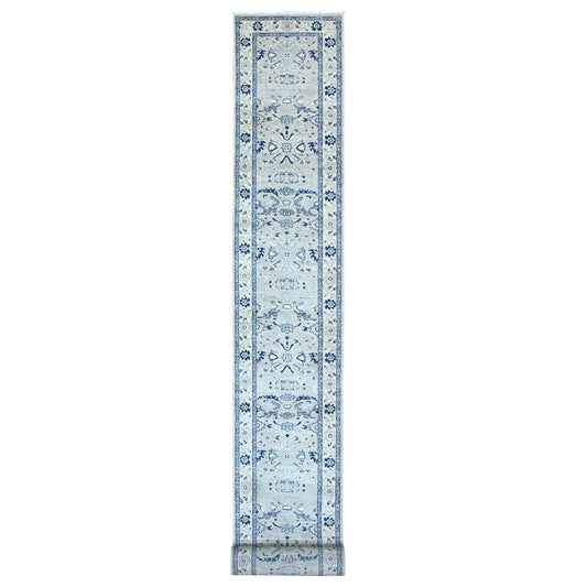 Oushak And Peshawar Wool Hand Knotted Rug Grey Ivory 2.6X21.4 -O088538