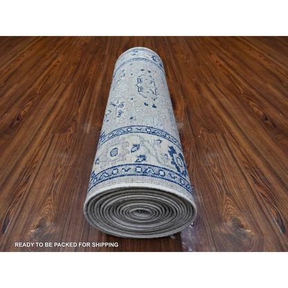 Oushak And Peshawar Wool Hand Knotted Rug Grey Ivory 2.6X21.4 -O088538