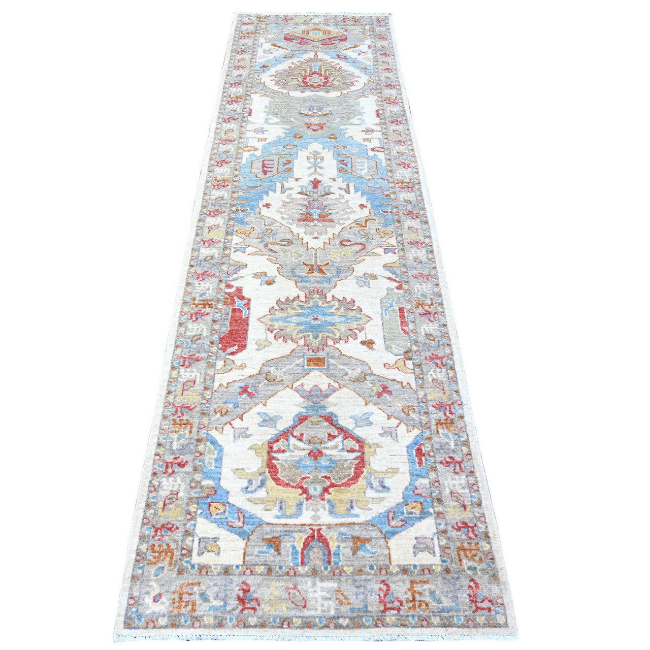 Ivory 2'8" x 9'10" Oushak And Peshawar Hand knotted Wool Rug - Sku: O088545