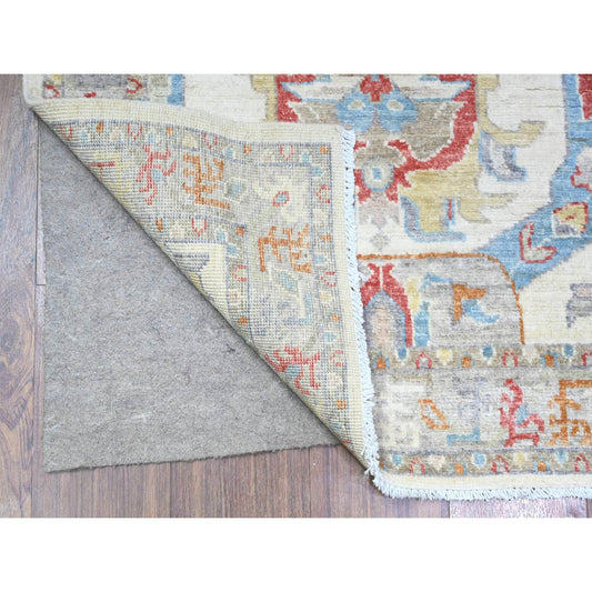 Oushak And Peshawar Wool Hand Knotted Rug Ivory Gray 2.8X9.10 -O088545