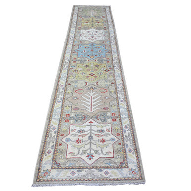 Oushak And Peshawar Wool Hand Knotted Rug Grey Link White 2.8X12.1 -O088546