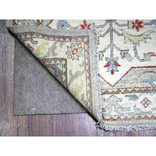 Oushak And Peshawar Wool Hand Knotted Rug Grey Link White 2.8X12.1 -O088546