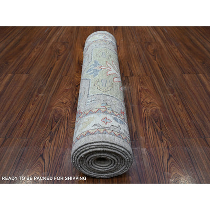 Oushak And Peshawar Wool Hand Knotted Rug Grey Link White 2.8X12.1 -O088546