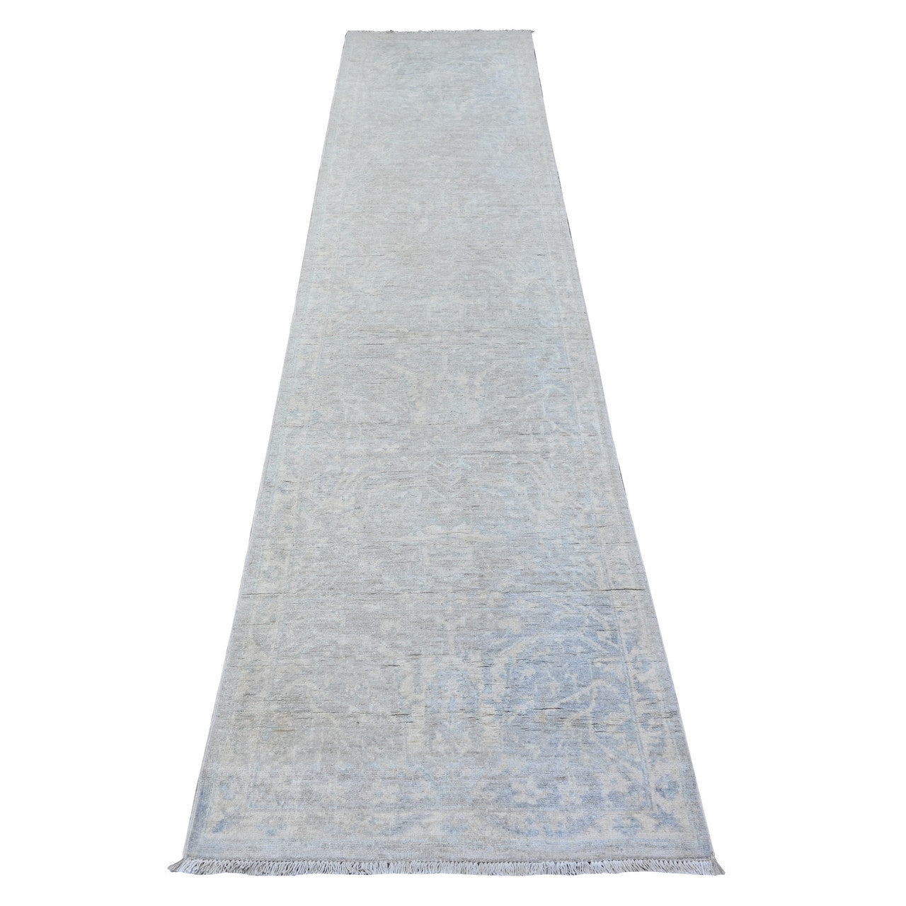 Gray 2'6" x 11'7" Oushak And Peshawar Hand knotted Wool Rug - Sku: O088547