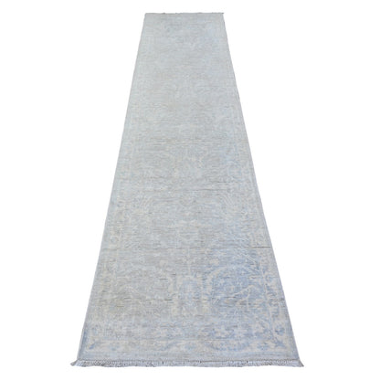 Oushak And Peshawar Wool Hand Knotted Rug Grey White 2.6X11.7 -O088547