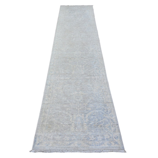 Oushak And Peshawar Wool Hand Knotted Rug Grey White 2.6X11.7 -O088547