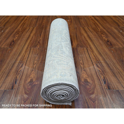 Oushak And Peshawar Wool Hand Knotted Rug Grey White 2.6X11.7 -O088547