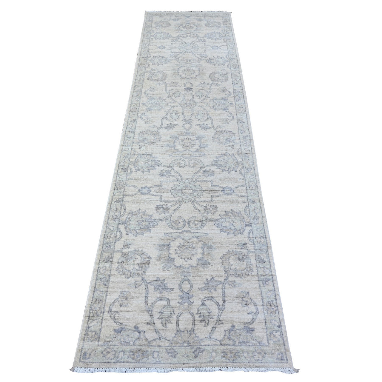 Ivory 2'6" x 9'10" Oushak And Peshawar Hand knotted Wool Rug - Sku: O088550