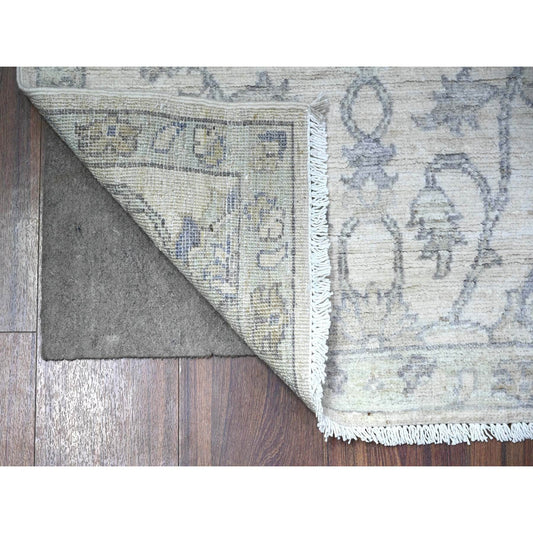 Oushak And Peshawar Wool Hand Knotted Rug Ivory Blue 2.6X9.10 -O088550