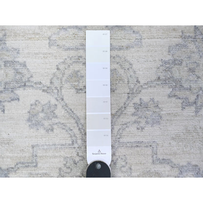 Oushak And Peshawar Wool Hand Knotted Rug Ivory Blue 2.6X9.10 -O088550