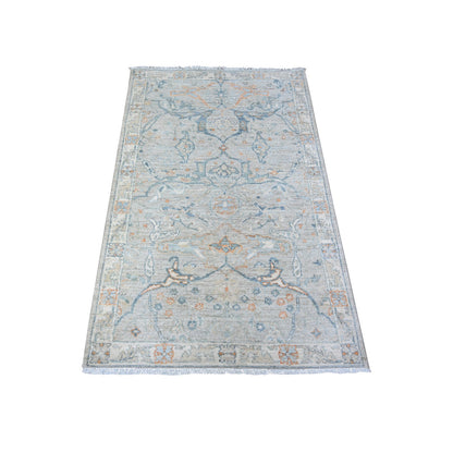 Oushak And Peshawar Wool Hand Knotted Rug Grey White 2.11X4.9 -O088551