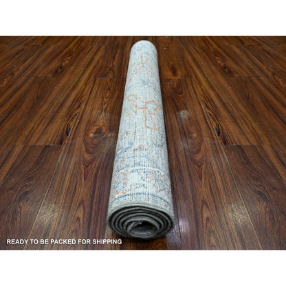 Oushak And Peshawar Wool Hand Knotted Rug Grey White 2.11X4.9 -O088551