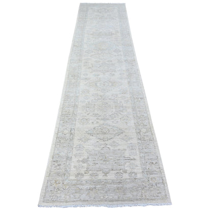 Oushak And Peshawar Wool Hand Knotted Rug Ivory 2.8x11.3 -O088552