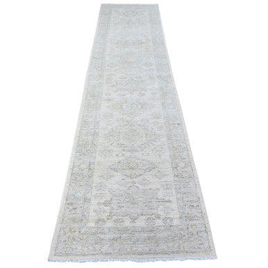 Oushak And Peshawar Wool Hand Knotted Rug Ivory 2.8x11.3 -O088552