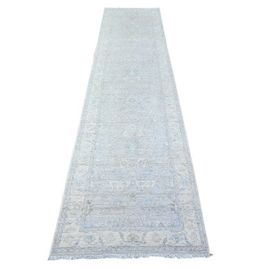 Oushak And Peshawar Wool Hand Knotted Rug Grey White 2.8X11.6 -O088554