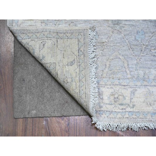 Oushak And Peshawar Wool Hand Knotted Rug Grey White 2.8X11.6 -O088554
