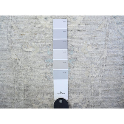 Oushak And Peshawar Wool Hand Knotted Rug Grey White 2.8X11.6 -O088554