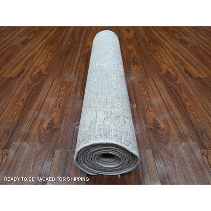 Oushak And Peshawar Wool Hand Knotted Rug Grey White 2.8X11.6 -O088554