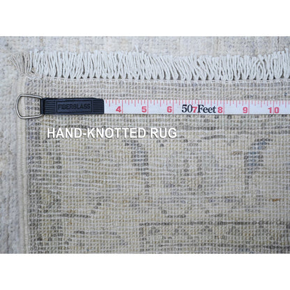 Oushak And Peshawar Wool Hand Knotted Rug Grey White 2.8X11.6 -O088554