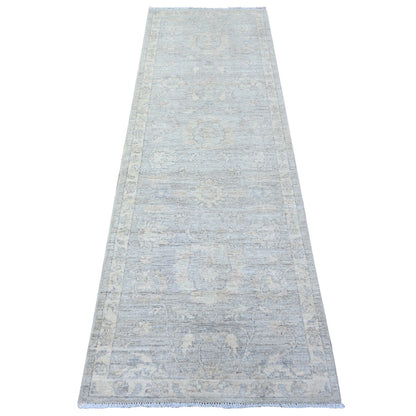 Oushak And Peshawar Wool Hand Knotted Rug Grey White 2.6X7.10 -O088555