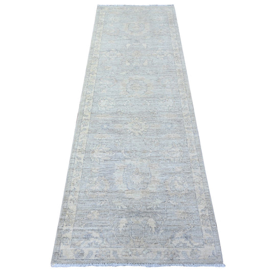 Oushak And Peshawar Wool Hand Knotted Rug Grey White 2.6X7.10 -O088555