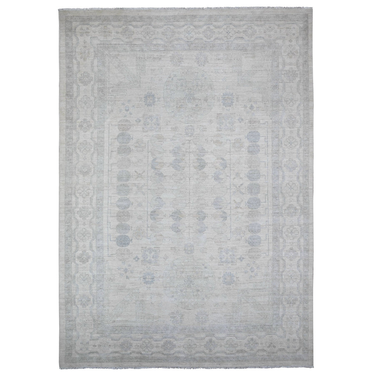 Oushak And Peshawar Wool Hand Knotted Rug Ivory White 9.8X13.6 -O088558