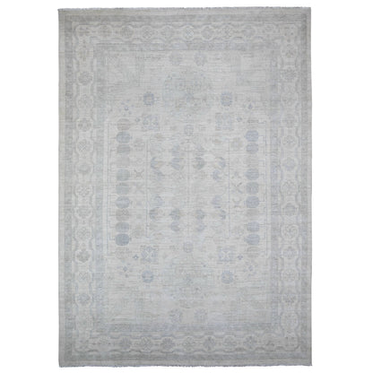Oushak And Peshawar Wool Hand Knotted Rug Ivory White 9.8X13.6 -O088558