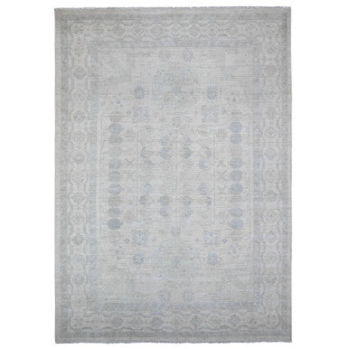 Oushak And Peshawar Wool Hand Knotted Rug Ivory White 9.8X13.6 -O088558