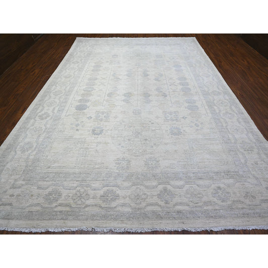 Oushak And Peshawar Wool Hand Knotted Rug Ivory White 9.8X13.6 -O088558