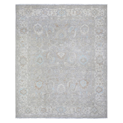 Oushak And Peshawar Wool Hand Knotted Rug Grey White 8.10X10.9 -O088560