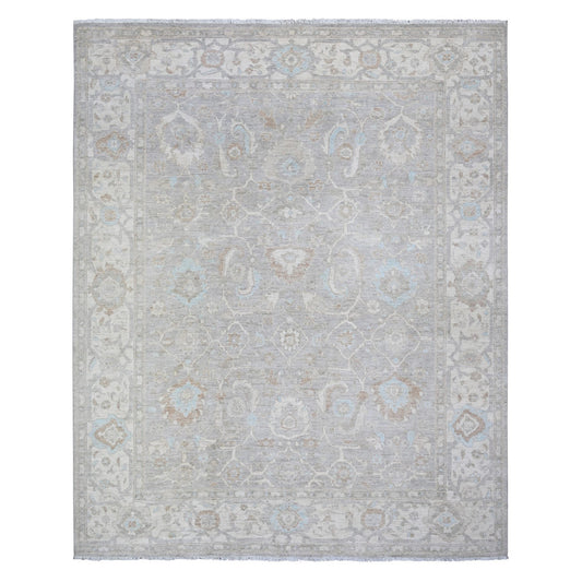 Oushak And Peshawar Wool Hand Knotted Rug Grey White 8.10X10.9 -O088560