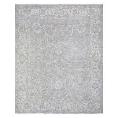 Oushak And Peshawar Wool Hand Knotted Rug Grey White 8.10X10.9 -O088560