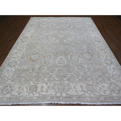 Oushak And Peshawar Wool Hand Knotted Rug Grey White 8.10X10.9 -O088560