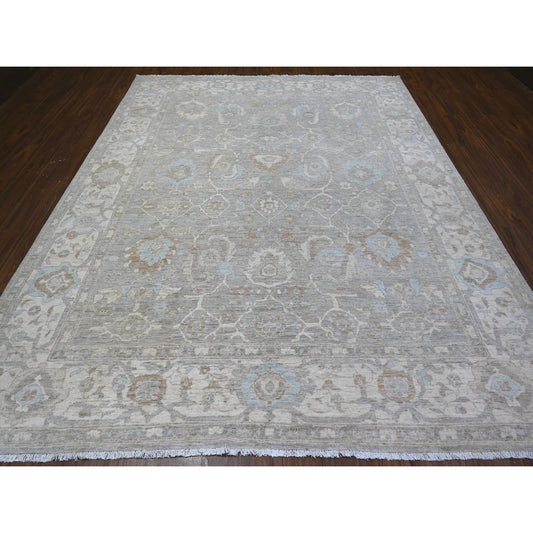 Oushak And Peshawar Wool Hand Knotted Rug Grey White 8.10X10.9 -O088560