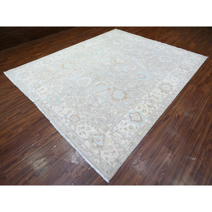 Oushak And Peshawar Wool Hand Knotted Rug Grey White 8.10X10.9 -O088560